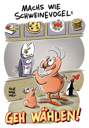 Schweinevogel Wählen gehen