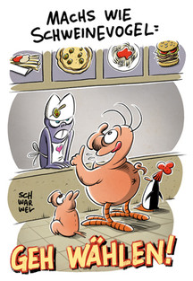 Schweinevogel Wählen gehen