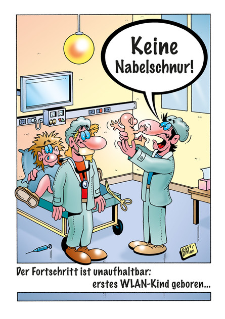 Cartoon von Stefan Bayer: Im Kreißsaal