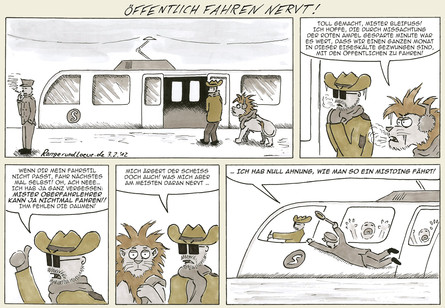 Ranger und Löwe: Öffentlich fahren nervt!