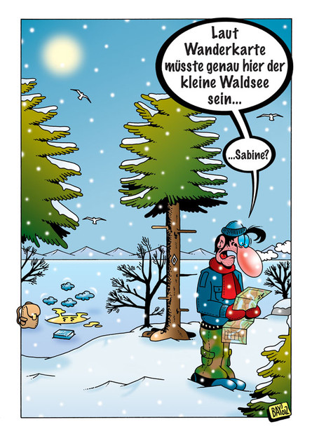 Cartoon von Stefan Bayer: Wanderlust im Winter