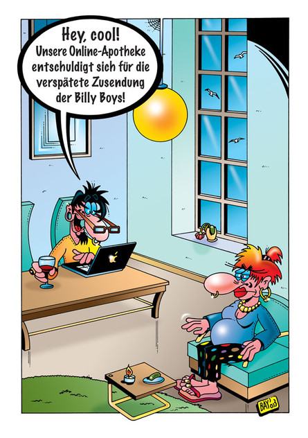 Cartoon von Stefan Bayer: Online-Apotheke